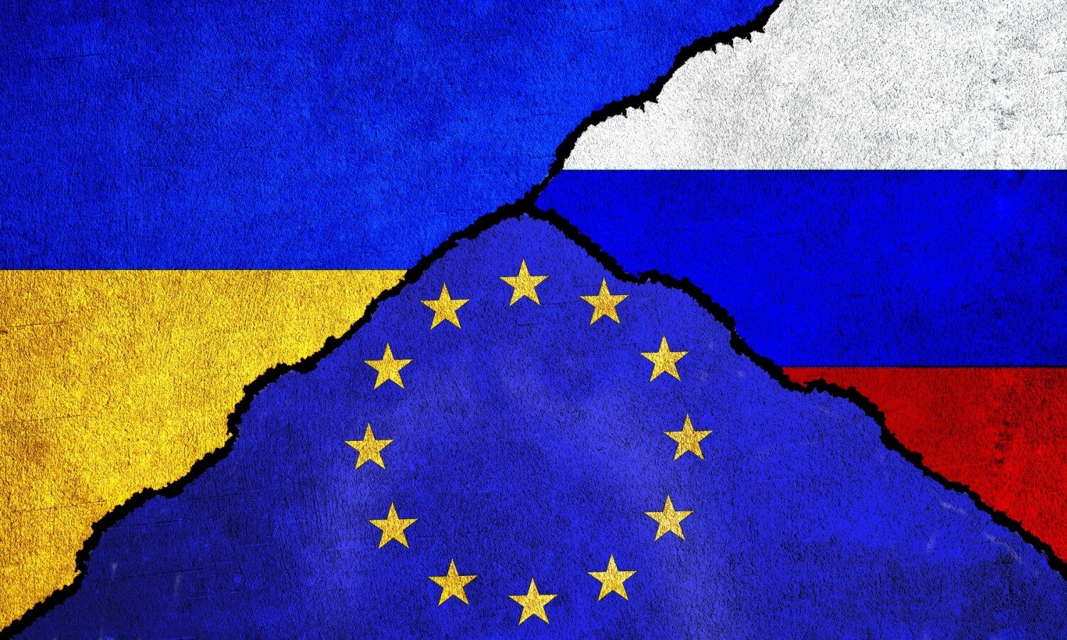 Bandiere Ucraina, UE e Russa