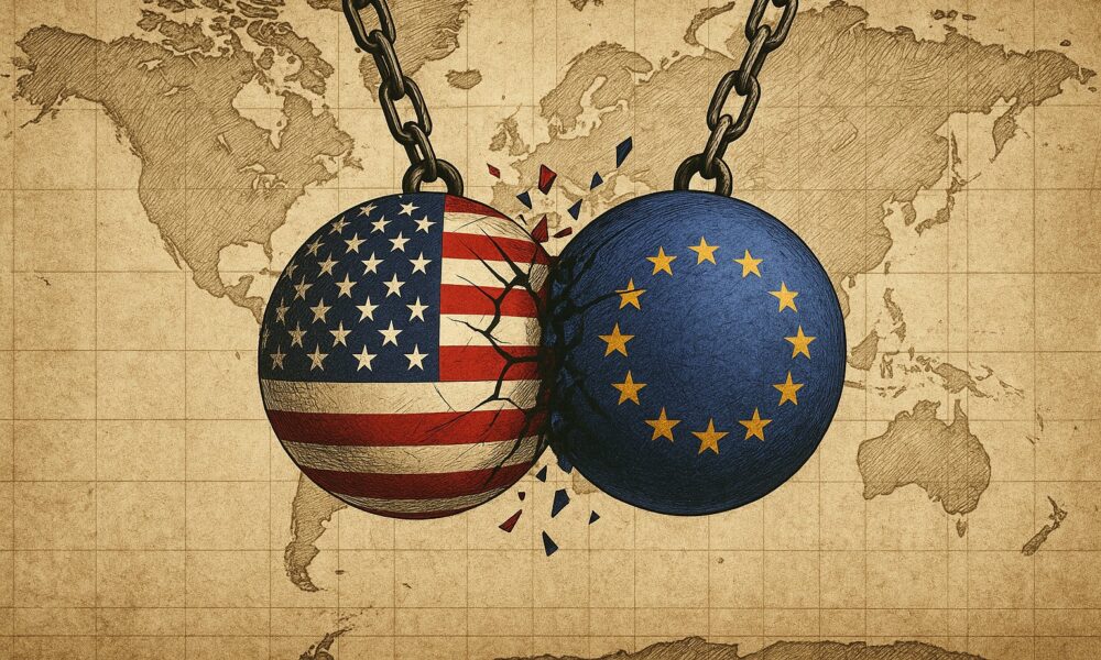 Bandiera degli Stati Uniti e dell'Unione Europea