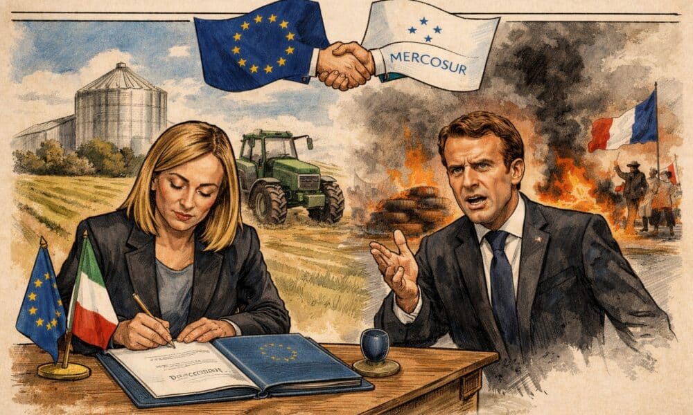 Giorgia Meloni firma l’accordo UE-Mercosur mentre sullo sfondo l’agricoltura italiana è protetta e in Francia infuriano le proteste