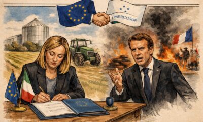 Giorgia Meloni firma l’accordo UE-Mercosur mentre sullo sfondo l’agricoltura italiana è protetta e in Francia infuriano le proteste