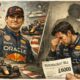 Illustrazione giornalistica di Max Verstappen vincente e Sergio Pérez in difficoltà nel box Red Bull, simbolo delle gerarchie interne al team.