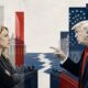 Illustrazione editoriale di Giorgia Meloni e Donald Trump in confronto simbolico tra Italia e Stati Uniti, sul tema della sovranità nazionale e dei rapporti con l’alleanza occidentale.