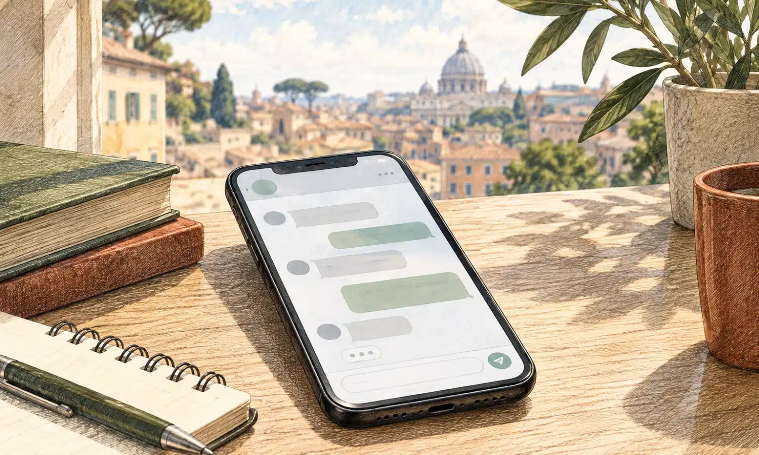 Uno smartphone su un tavolo chiaro, illustrazione simbolica di un’indagine su messaggi diffusi online.