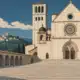 La Basilica di San Francesco accanto a un leggio con microfoni