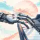 Una mano meccanica sfiora i tasti di un pianoforte in un’illustrazione editoriale sulla musica .