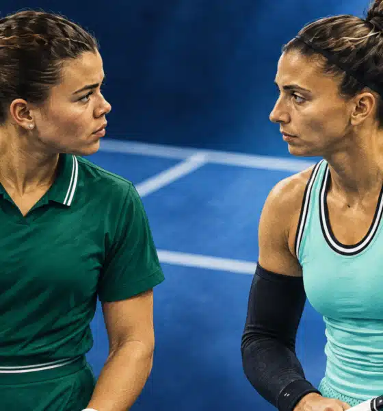 Illustrazione editoriale di due tenniste ispirate alle protagoniste della semifinale di Tokyo per un posto alle WTA Finals.