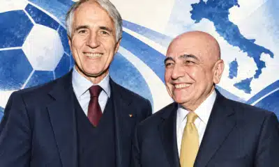 Ritratto illustrato di Giovanni Malagò e Adriano Galliani affiancati su uno sfondo istituzionale astratto e luminoso.