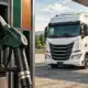 Illustrazione di una pompa per gasolio in primo piano e di un camion commerciale sullo sfondo.