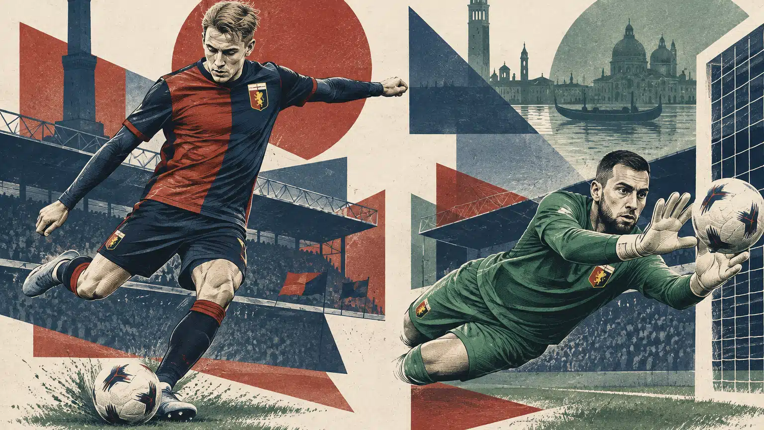 Composizione illustrata con Ellertsson al tiro e Bijlow in parata
