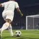 Illustrazione di Mbappé in maglia bianca con un avversario blaugrana sullo sfondo
