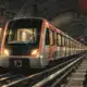 Illustrazione di un treno della metropolitana in un tunnel sotterraneo, con binari convergenti e luci selettive.