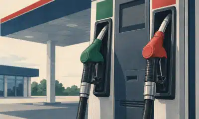 Erogatore di carburante con pistola inserita in un’automobile presso una stazione di servizio