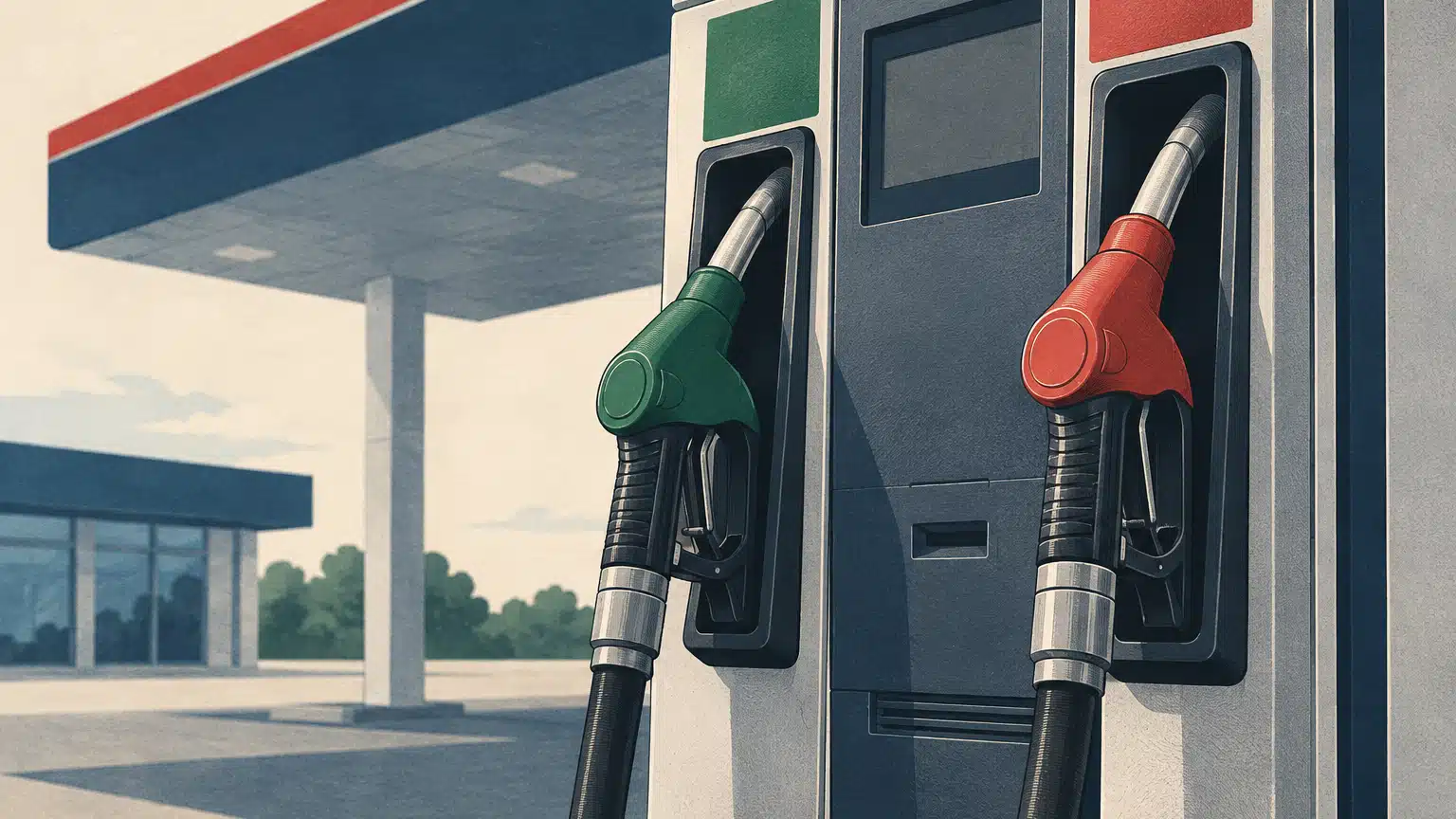 Erogatore di carburante con pistola inserita in un’automobile presso una stazione di servizio