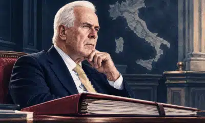 Illustrazione di un fascicolo istituzionale senza scritte leggibili in primo piano e di un dirigente ritratto sullo sfondo.