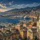 Illustrazione editoriale del porto e del centro storico di Genova, città scelta per ospitare l’incontro internazionale per la pace nel 2027.