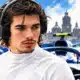 Illustrazione editoriale con un ritratto ravvicinato di Nikola Tsolov e il profilo essenziale di una monoposto di Formula 1 sullo sfondo.