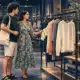 Illustrazione di un espositore di abbigliamento in un negozio, con il corridoio commerciale sullo sfondo.