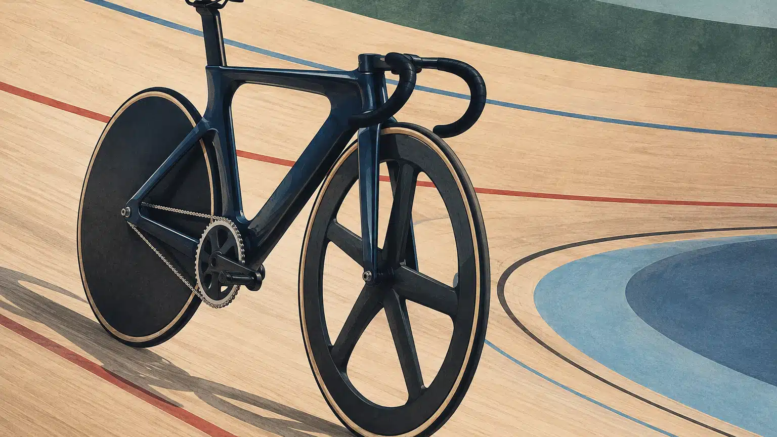 Quattro cicliste in formazione durante l’inseguimento a squadre in un velodromo